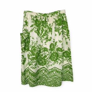 Tibi green and white floral 100% silk midi skirt with pockets Size 4